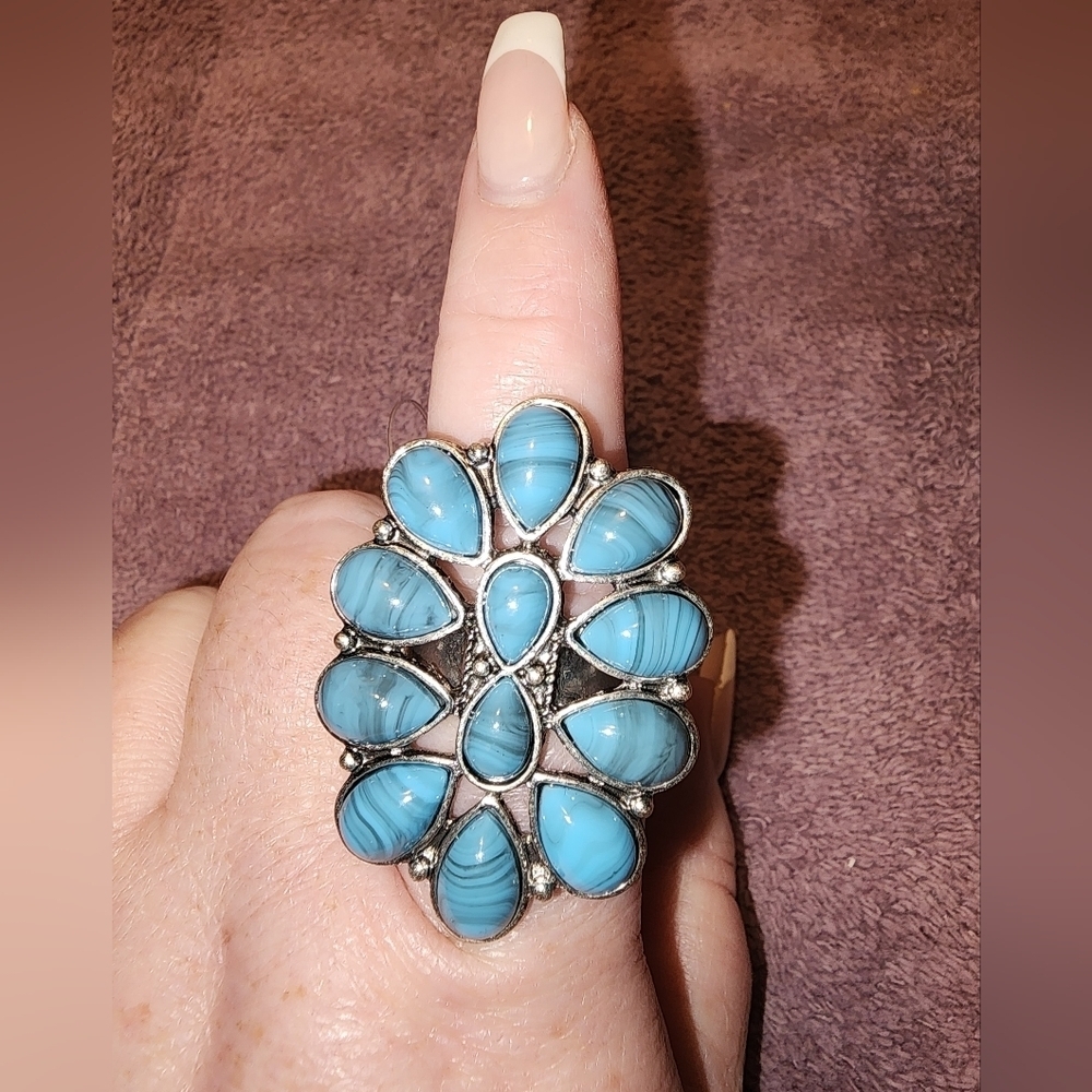 🆕️💙TURQUOISE STATEMENT FASHION RING SIZE 12💙 - Picture 6 of 6